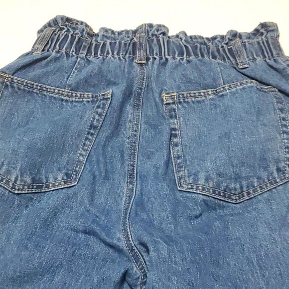 Boho Trendy Ultra High Waist Paperbag Straight Leg Button Fly Jeans 30 - Picture 9 of 12